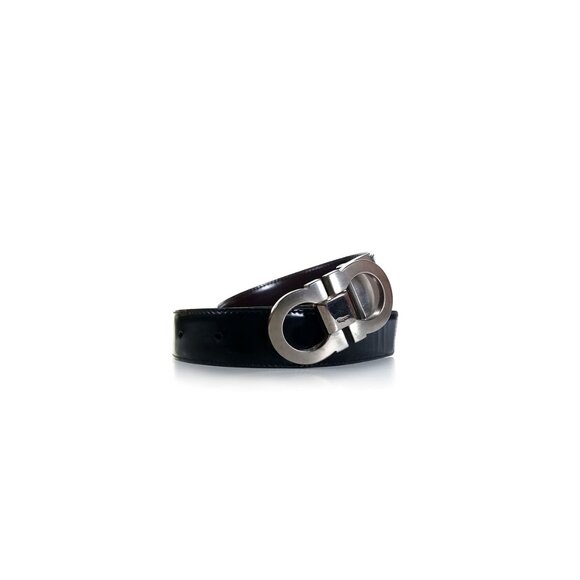 Ferragamo Reversible Mens Belt Black Brown Italian Leather Antique Silver - Picture 2 of 4